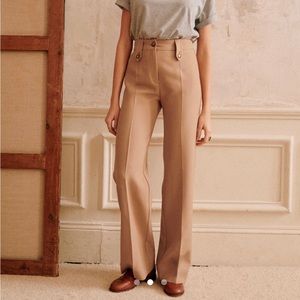 NWT Sezane High-Waist, wool-blend Yves Trouser, camel, sz 34
